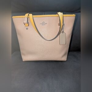 Coach Beige and Yellow Leather Tote